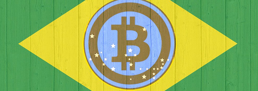 Brazil Flag with Bitcoin Logo in Center